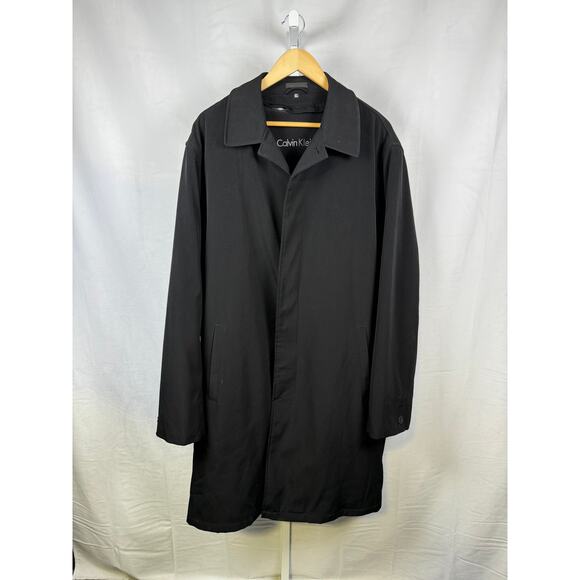 Calvin Klein 3/4 Length Black Rain Trench Coat Topcoat Men's Size 46XL - Picture 1 of 8